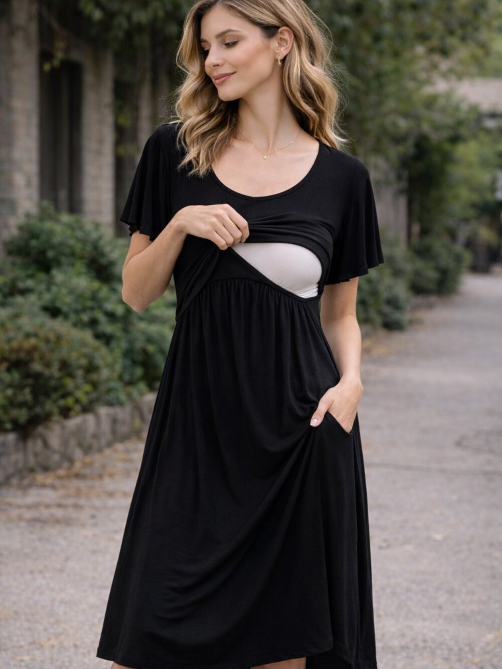 Boob Design Black Tencel Maternity Nursing Dress Short Sleeve Small EP 1127499